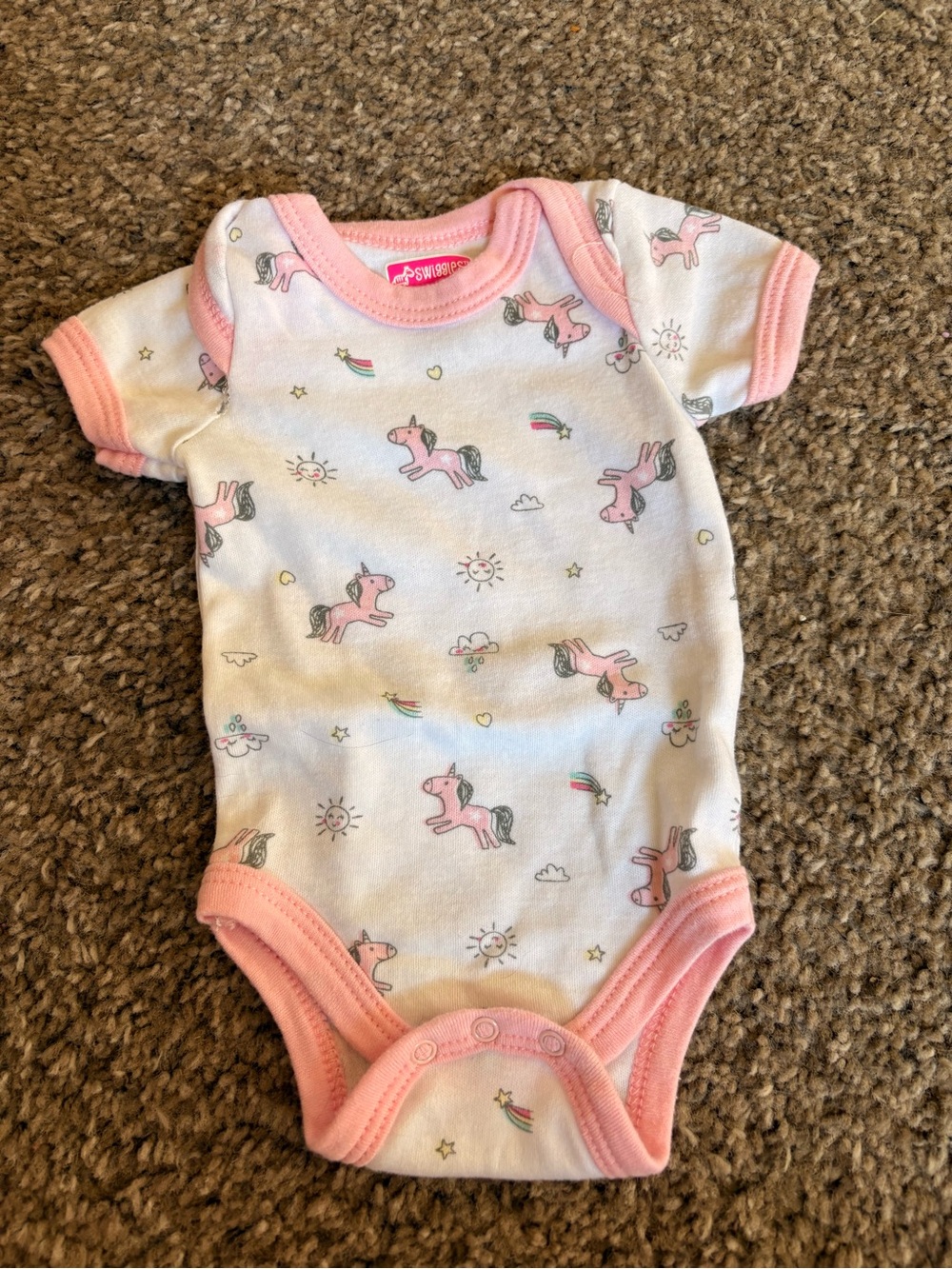Pink Unicorn Print Baby Onesie